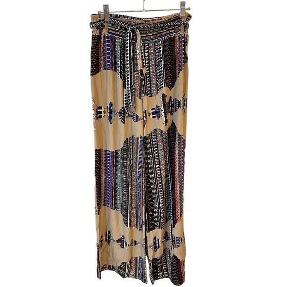 Black Bead Wide Leg Boho Pants | Size L | Tribal Print | NWT - Picture 1 of 4